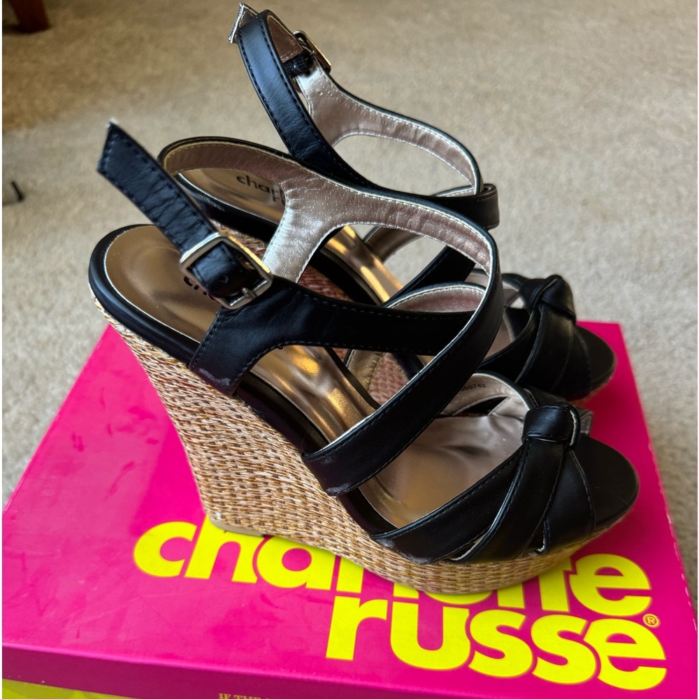 Black strappy Charlotte Russe Wedge Heel - Size 6